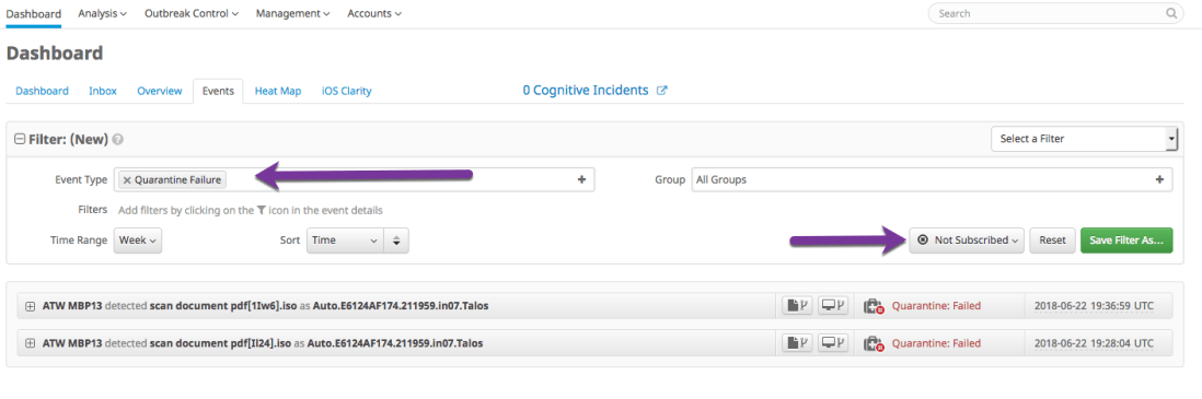 Figure 2 - Create Filter in Events
