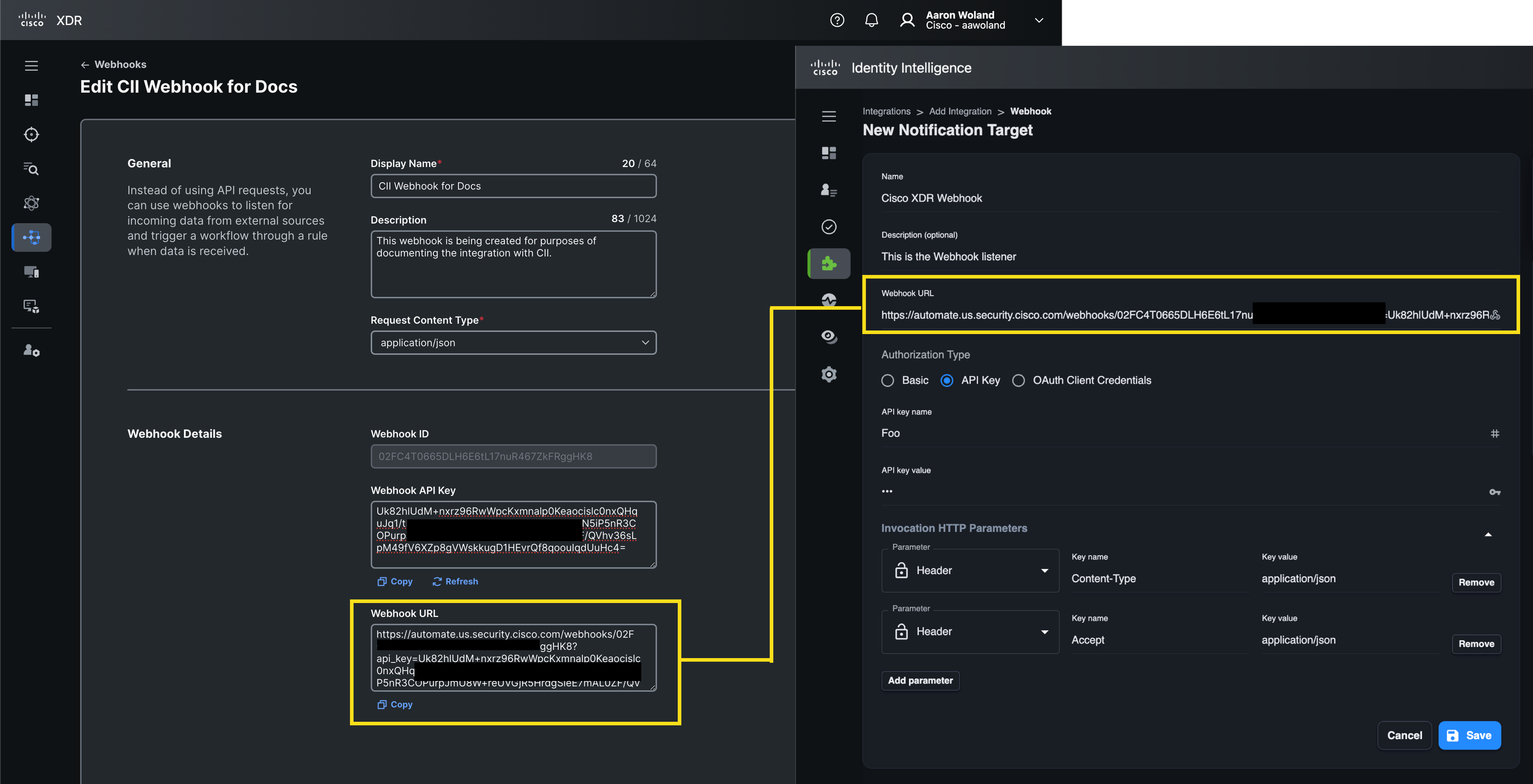 Pasting the Webhook URL into CII