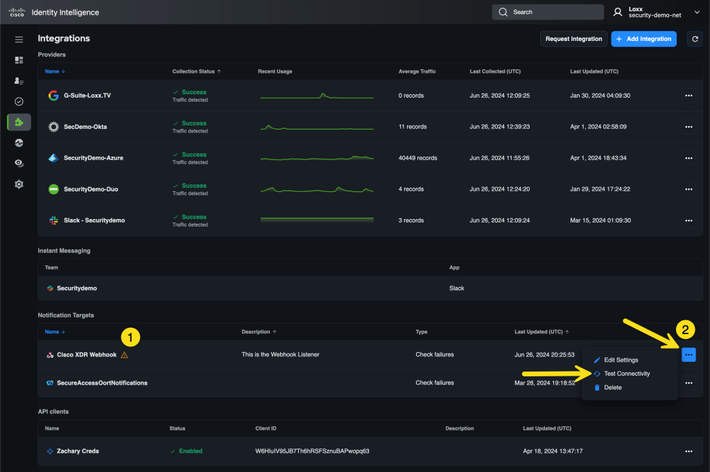 Webhook Listed in Notification Targets