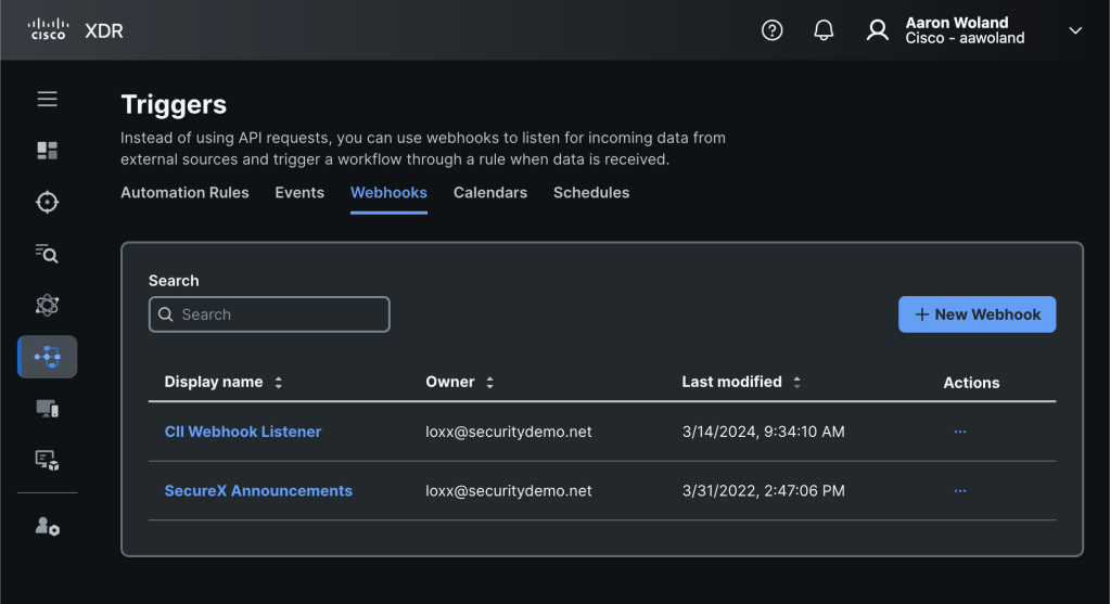 The list of Webhook triggers. 